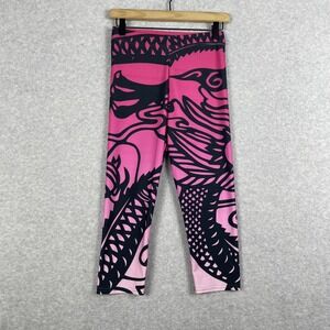 Punk Robb Dragon Tattoo Graphic Crop Leggings Pink Black Womens M Y2K Streetwear